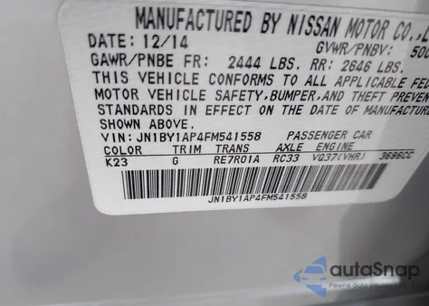 2015 Infiniti Q70 3.7 from USA, damaged, VIN JN1BY1AP4FM541558
